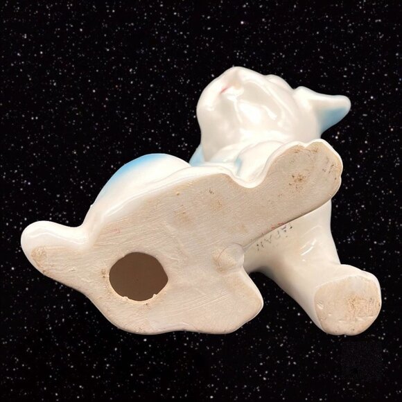 Vintage Dog White Blue Figurine Hand Painted Made in Japan 5”T 4”W - Picture 7 of 9